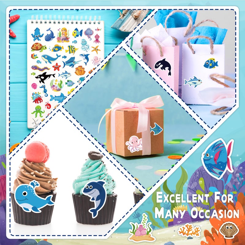 LINAYE 24 Sheets Ocean Stickers for Kids  1480PCS Waterproof Adhesive Fish Stickers  Under The Sea Animal Beach Stickers for Kids Small for Ocean Sea Party Favors  Scrapbooking  Water Bottles - Image 5